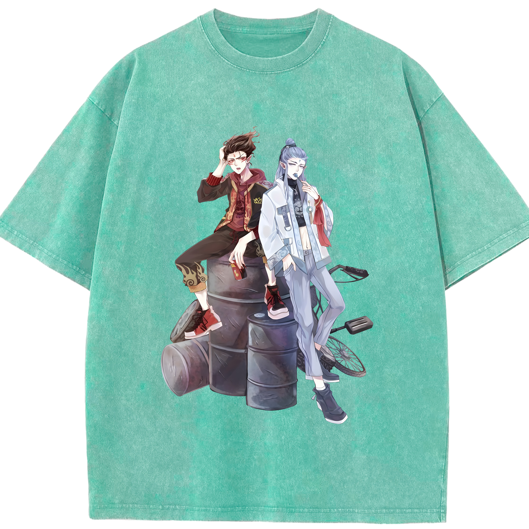 （画像用） Ne Zha 2 ナタ 魔童の大暴れ 綿100% ヴィンテージ風 半袖Tシャツ（フロントプリント）